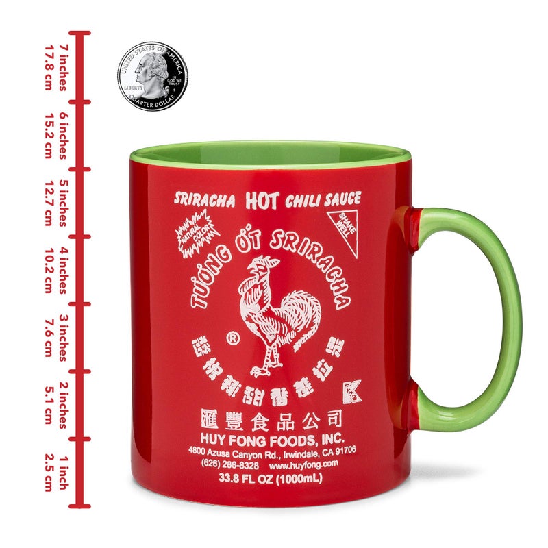 Sriracha2Go Extra-Large 33.8 oz Sriracha Hot Sauce Mug â€“ Oversized Ceramic Coffee Mug with Huy Fong Foods Sriracha Label â€“ Red & Green Design â€“ Fun Gift for Sriracha Lovers, Men & Women - Image 4